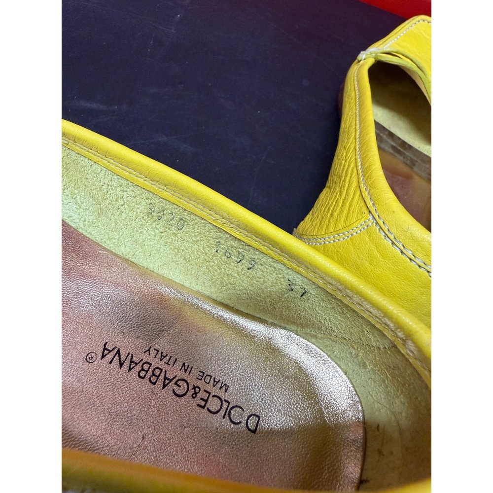 Dolce & Gabbana Womens Yellow Leather DG Logo Square Toe Loafers Flats Size 37 - Picture 12 of 14
